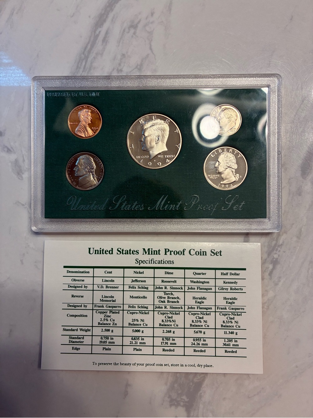 United States Mint Proof Coin Set - 1994 w/ COA